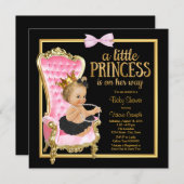 Pink Black Gold Chair Princess Baby Shower Invitation (Front/Back)