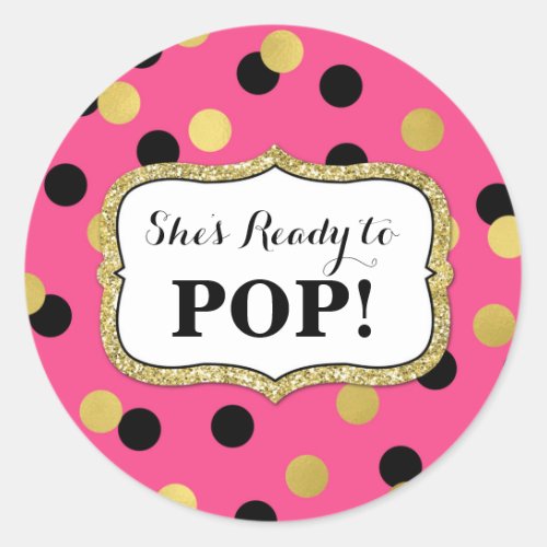 Pink Black Gold Confetti Baby Shower Ready to Pop Classic Round Sticker