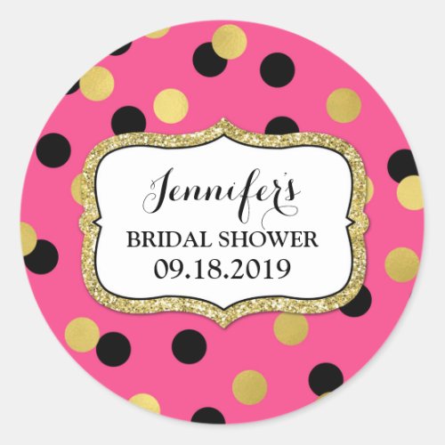 Pink Black Gold Confetti Bridal Shower Favor Tag