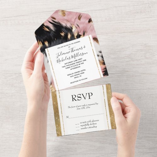 Pink Black Gold Cowhide  All In One Invitation