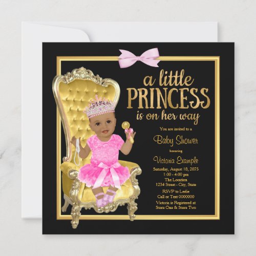 Pink Black Gold Ethnic Princess Baby Shower Invitation