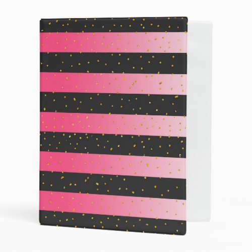 Pink black gold faux glitter dots stripes pattern mini binder