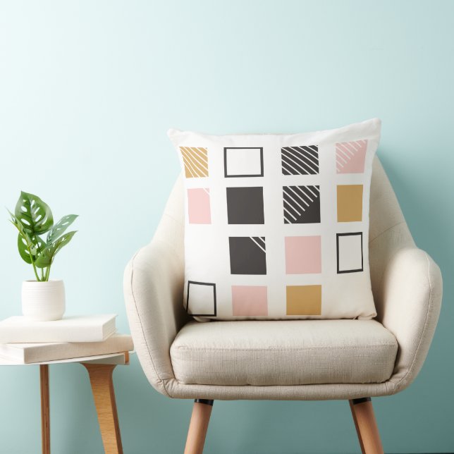 Pink Black Gold Geometric Abstract Throw Pillow (Chair)