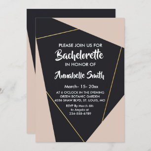 Pink black & gold geometric bachelor invitation