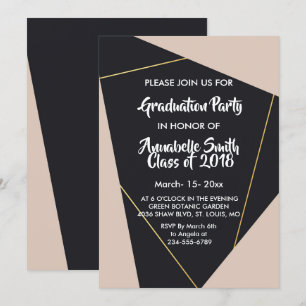 Pink black & gold geometric Graduation Invitation