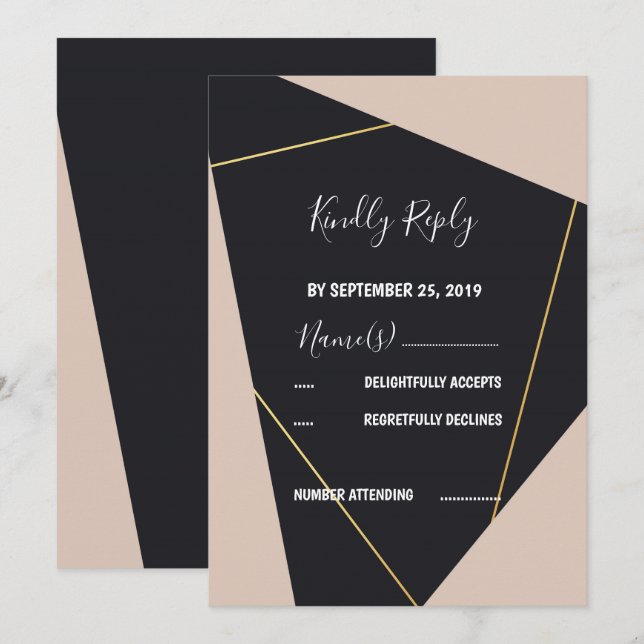 Pink black  & gold geometric RSVP Invitation (Front/Back)