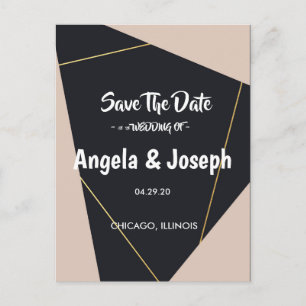 Pink black & gold geometric Save the Date Announcement Postcard