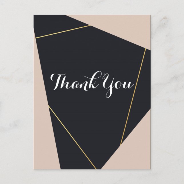 Pink black & gold geometric Thank you Postcard (Front)