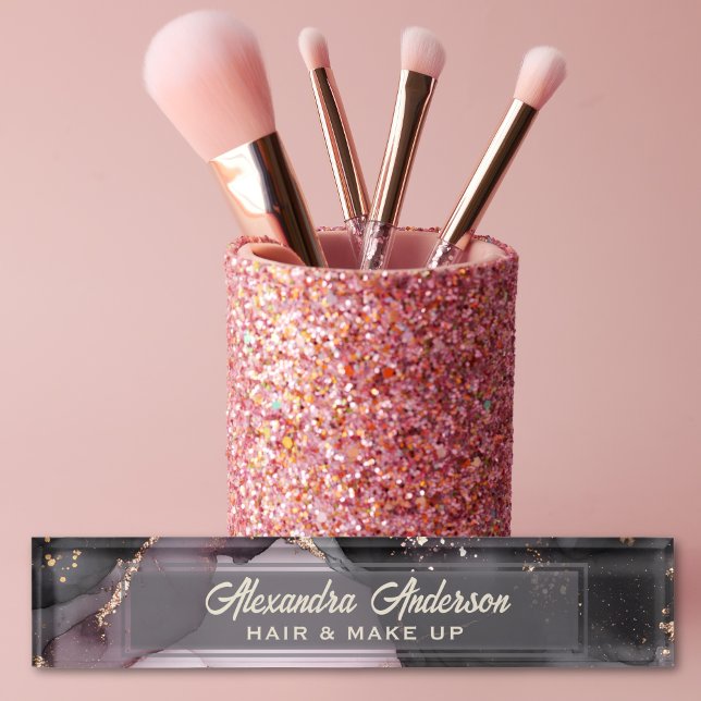 Pink Black Gold Glitter Agate Marble Abstract Desk Name Plate (Pink Black Gold Glitter Agate Marble Abstract Desk Name Plate)