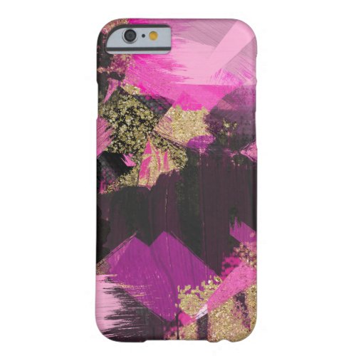 Pink Black Gold Glitter Modern Brush Glam Grunge Barely There iPhone 6 Case