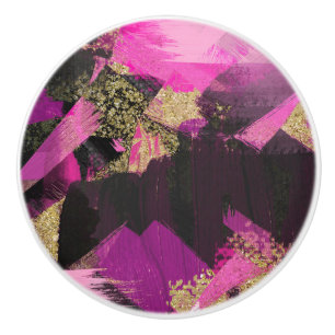 Pink Black Gold Glitter Modern Brush Glam Grunge Ceramic Knob