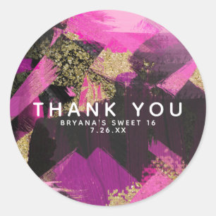 Pink Black Gold Glitter Modern Brush Glam Grunge Classic Round Sticker
