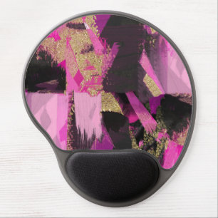 Pink Black Gold Glitter Modern Brush Glam Grunge Gel Mouse Pad