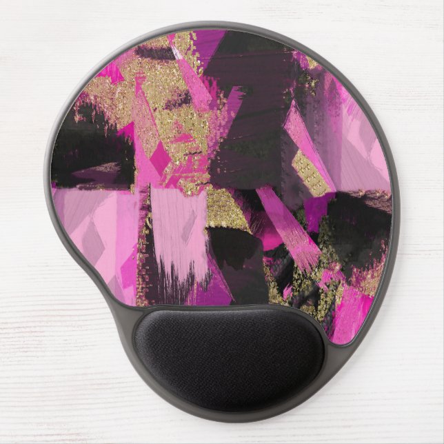 Pink Black Gold Glitter Modern Brush Glam Grunge Gel Mouse Pad (Front)