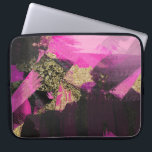 Pink Black Gold Glitter Modern Brush Glam Grunge Laptop Sleeve<br><div class="desc">Custom design</div>