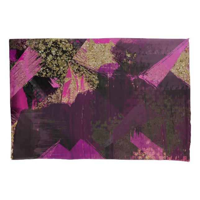 Pink Black Gold Glitter Modern Brush Glam Grunge Pillow Case (Front)