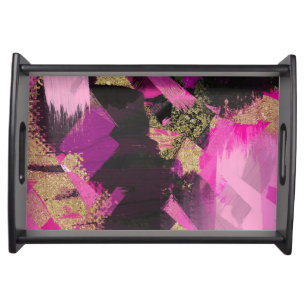 Pink Black Gold Glitter Modern Brush Glam Grunge Serving Tray