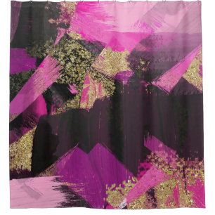 Pink Black Gold Glitter Modern Brush Glam Grunge Shower Curtain