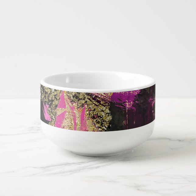 Pink Black Gold Glitter Modern Brush Glam Grunge Soup Mug (Front)