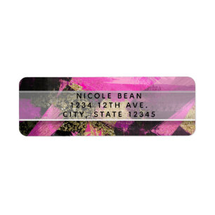 Pink Black Gold Glitter Modern Brush Glam Party Label