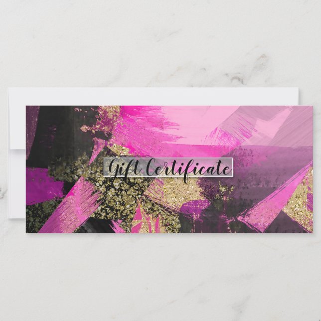 Pink Black Gold Glitter Modern Gift Certificate (Front)