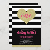 pink black gold heart valentine's day birthday invitation (Front/Back)