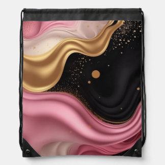PINK BLACK GOLD LIQUID ABSTRACT LOOK DRAWSTRING BAG