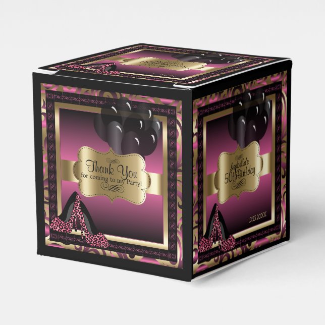 Pink, Black & Gold Metallic - 00th Birthday Favor Boxes (Front Side)