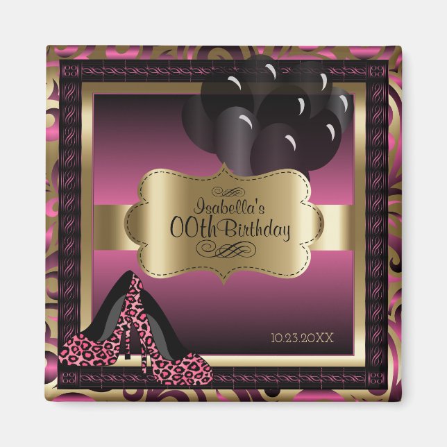 Pink, Black & Gold Metallic - 00th Birthday Magnet (Front)