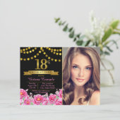 Pink Black Gold Modern 18th Birthday Party Invitation (Standing Front)