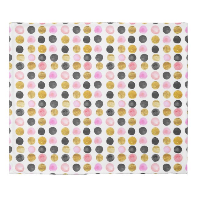 Pink, Black & Gold Polka Dot Duvet Cover (Front)
