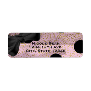 Pink Black & Gold Polka Dots Chic Bow Glam Party Label