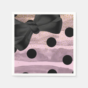 Pink Black & Gold Polka Dots Chic Bow Glam Party Napkins