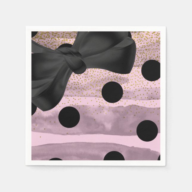 Pink Black & Gold Polka Dots Chic Bow Glam Party Napkins (Front)