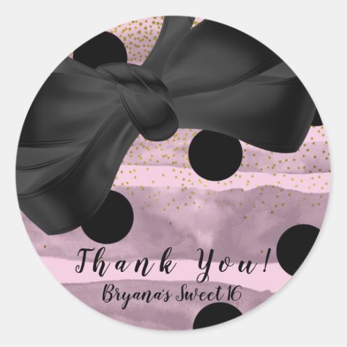 Pink Black  Gold Polka Dots Chic Bow Party Favor Classic Round Sticker