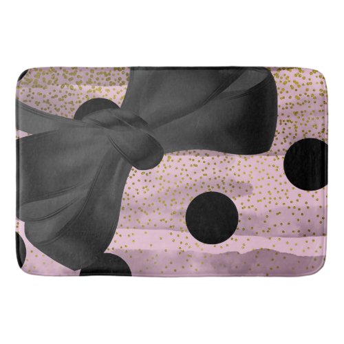 Pink  Black Gold Polka Dots Chic Bow Trendy Glam Bathroom Mat