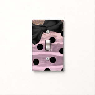 Pink & Black Gold Polka Dots Chic Bow Trendy Glam Light Switch Cover