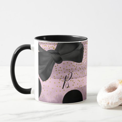 Pink  Black Gold Polka Dots Chic Bow Trendy Glam Mug
