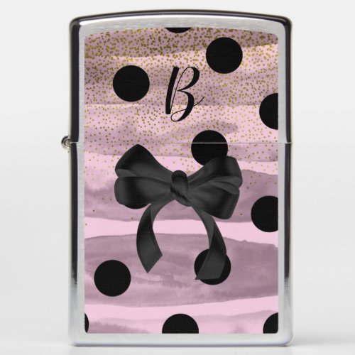 Pink  Black Gold Polka Dots Chic Bow Trendy Glam Zippo Lighter