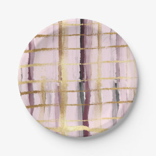 Pink Black Gold Stripes Birthday Paper Plates