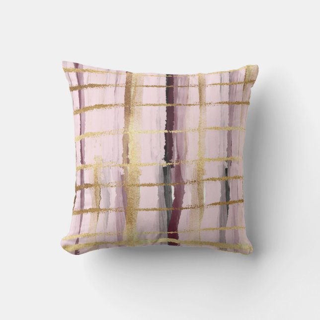 Pink Black Gold Stripes Throw Pillow (Front)