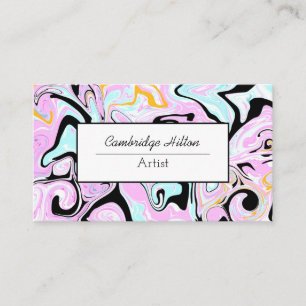 Pink, Black, Gold Swirls Abstract Fluid Art Business Card