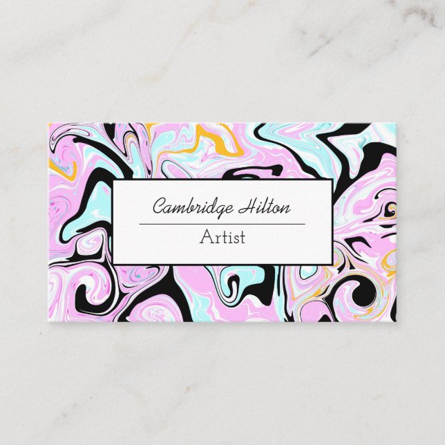 Pink, Black, Gold Swirls Abstract Fluid Art   Business Card (Front)