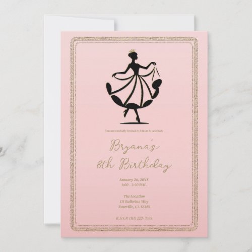 Pink Black Gold Waltzing Dancing Princess Invitation