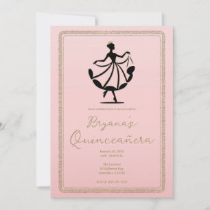 Pink Black Gold Waltzing Dancing Princess Party Invitation