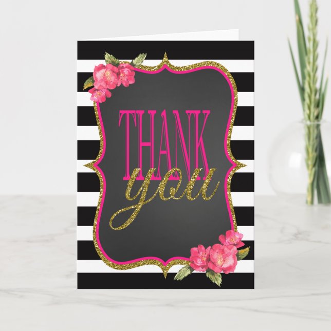 Pink Black Gold Wedding Thank You cards (Front)