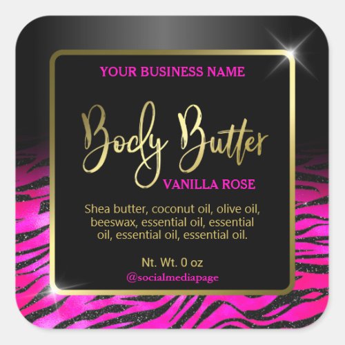 Pink Black Gold Zebra Print Body Butter Labels