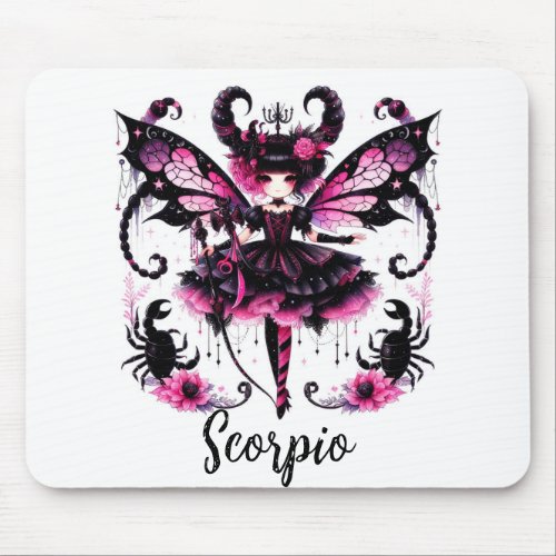 Pink Black Gothic Fairy Scorpio Astrology Zodiac  Mouse Pad