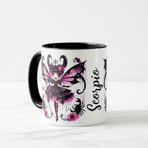 Pink Black Gothic Fairy Scorpio Astrology Zodiac  Mug
