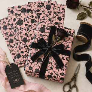 Pink & Black Gothic Rose Wrapping Paper Sheets